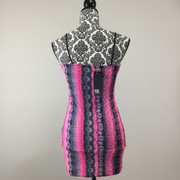 I-X London Snake Print Strappy Plunge Bodycon Nighty Slip Dress Pink - Picture 8 of 15